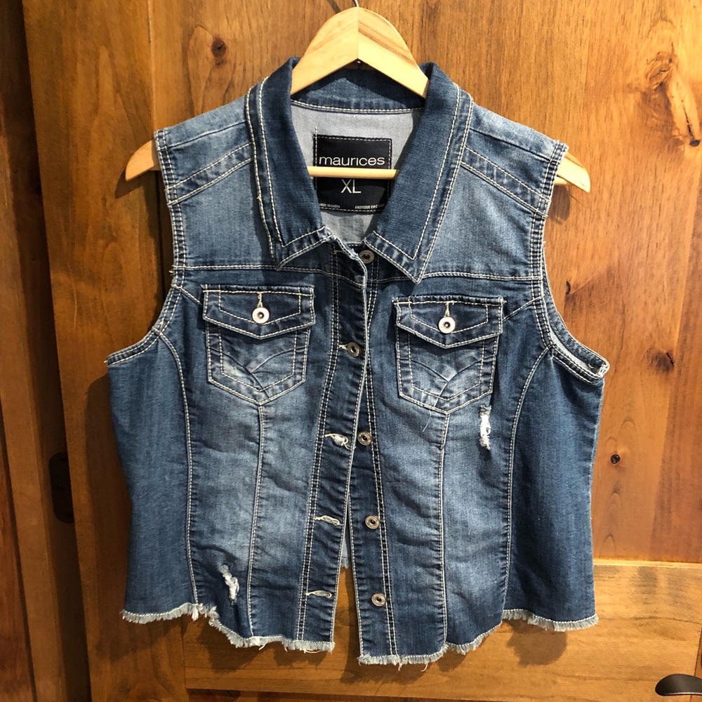 Stretch Denim Vest Button Up